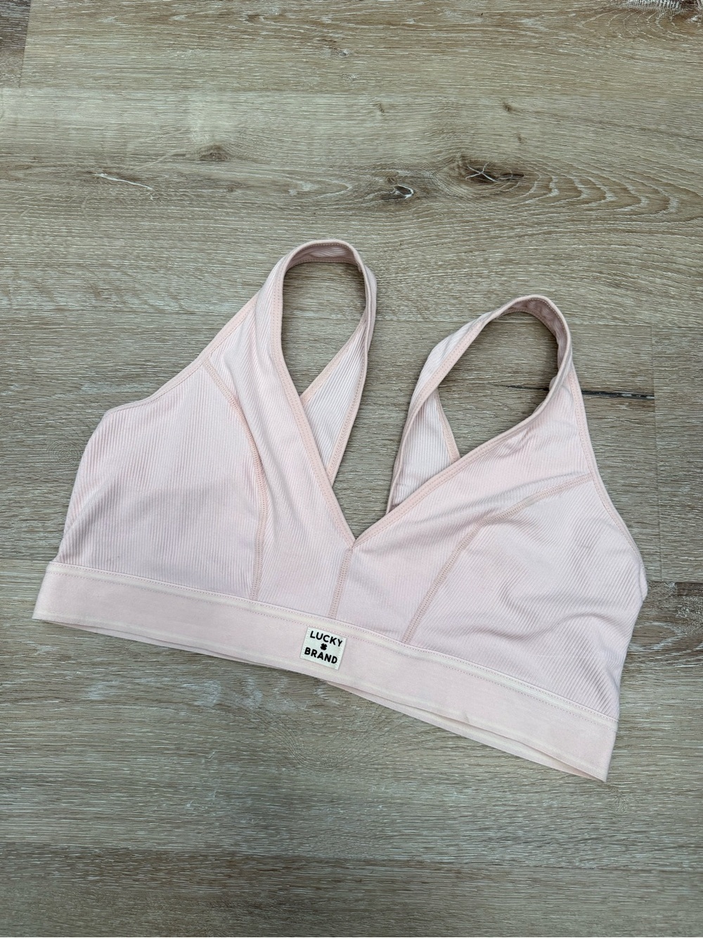 Lucky Brand Pale Pink Ribbed V-Neck Bralette